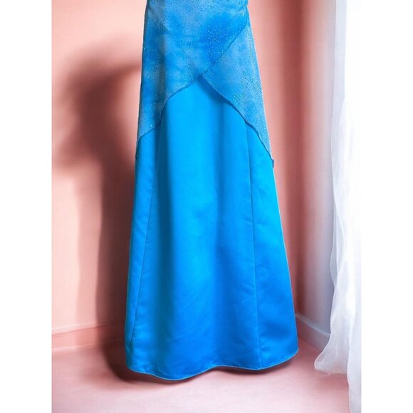 Vintage 90s Strapless Prom Gown | Y2KSky Blue Glitter Mesh dress | Size M - Picture 5 of 10